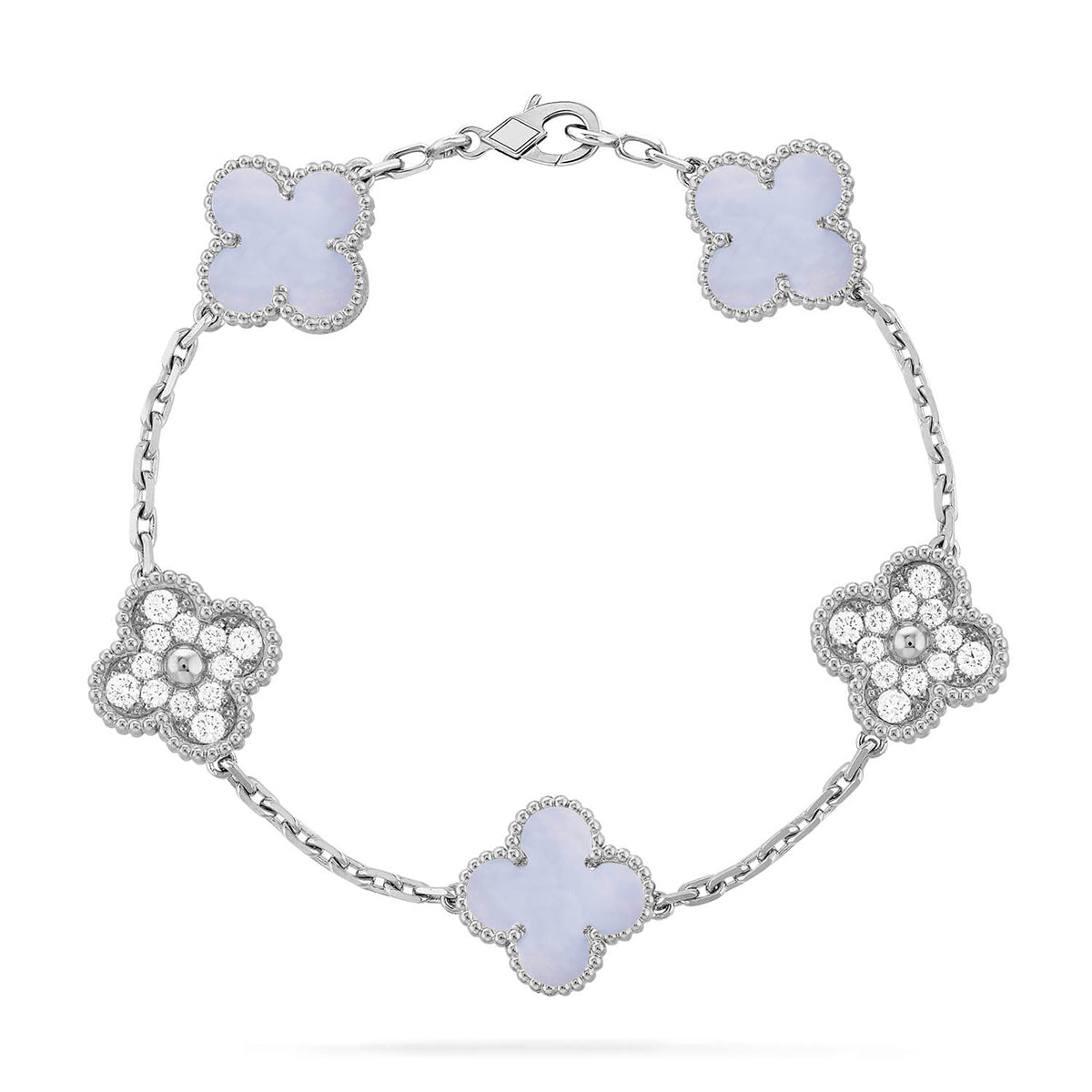 [Armor-]New  CLOVER 5 MOTIF PURPLE CHALCEDONY BRACELET COLLECTION