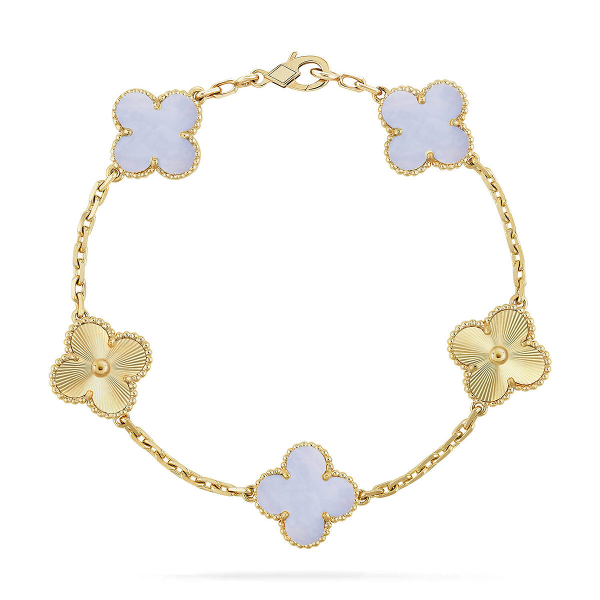 [Armor-]New  CLOVER 5 MOTIF PURPLE CHALCEDONY BRACELET COLLECTION