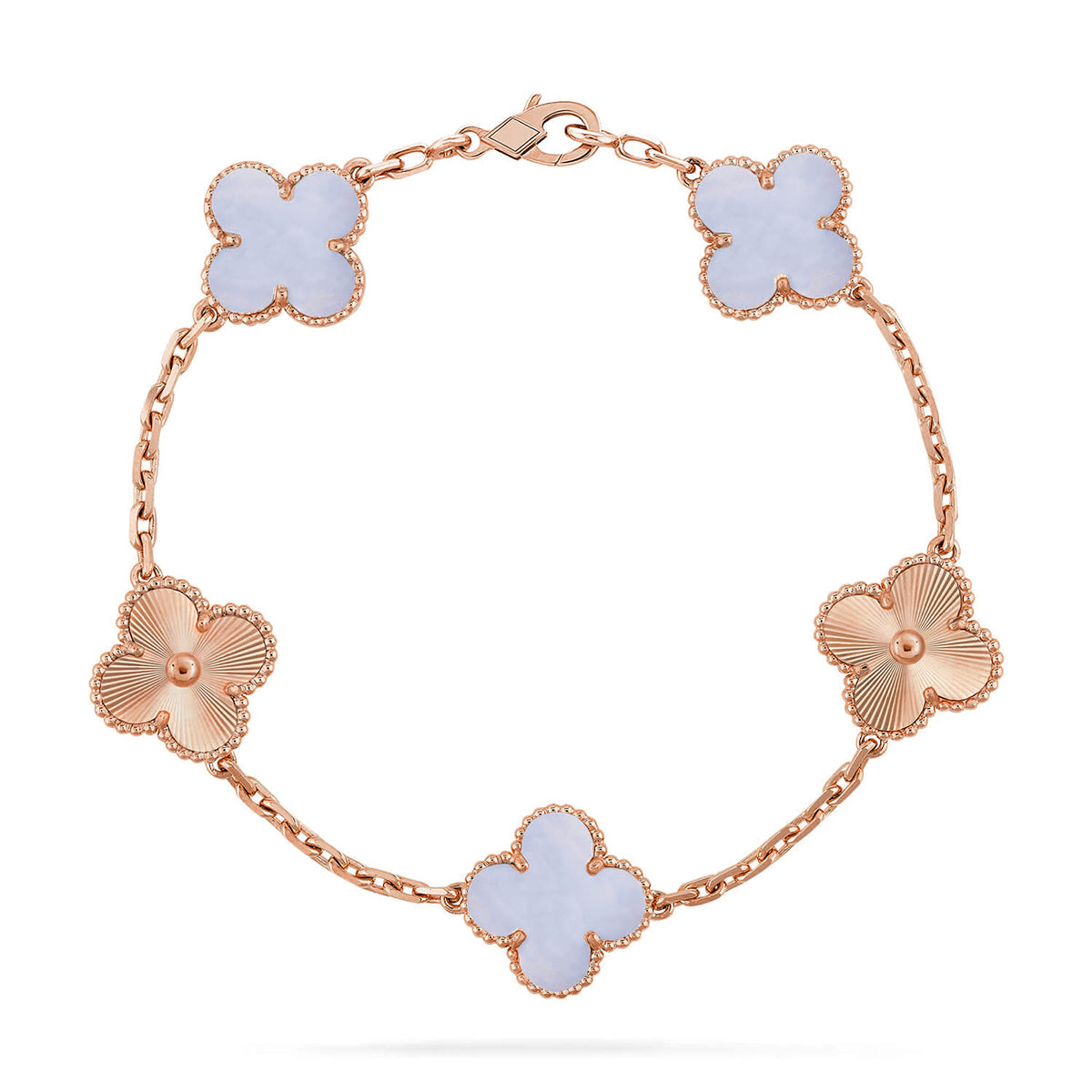 [Armor-]New  CLOVER 5 MOTIF PURPLE CHALCEDONY BRACELET COLLECTION