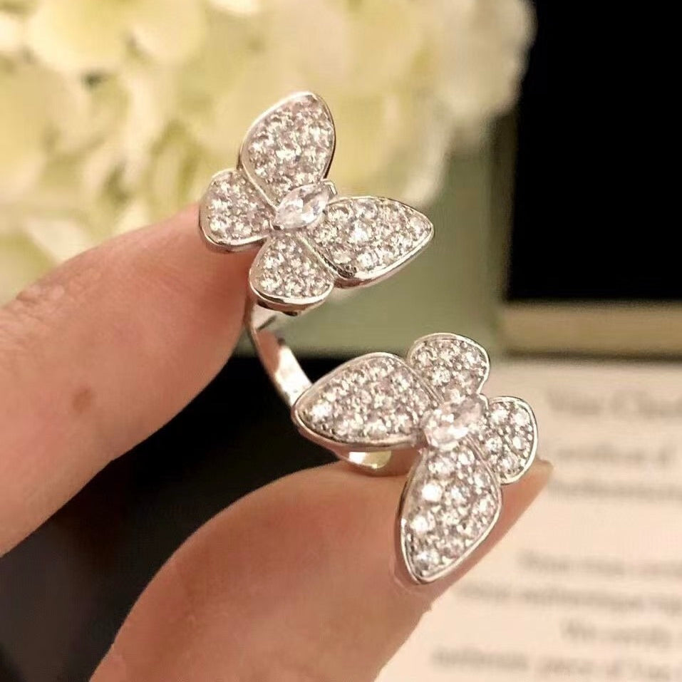 ¡®Armor-¡¯TWIN SILVER BUTTERFLY DIAMOND RING