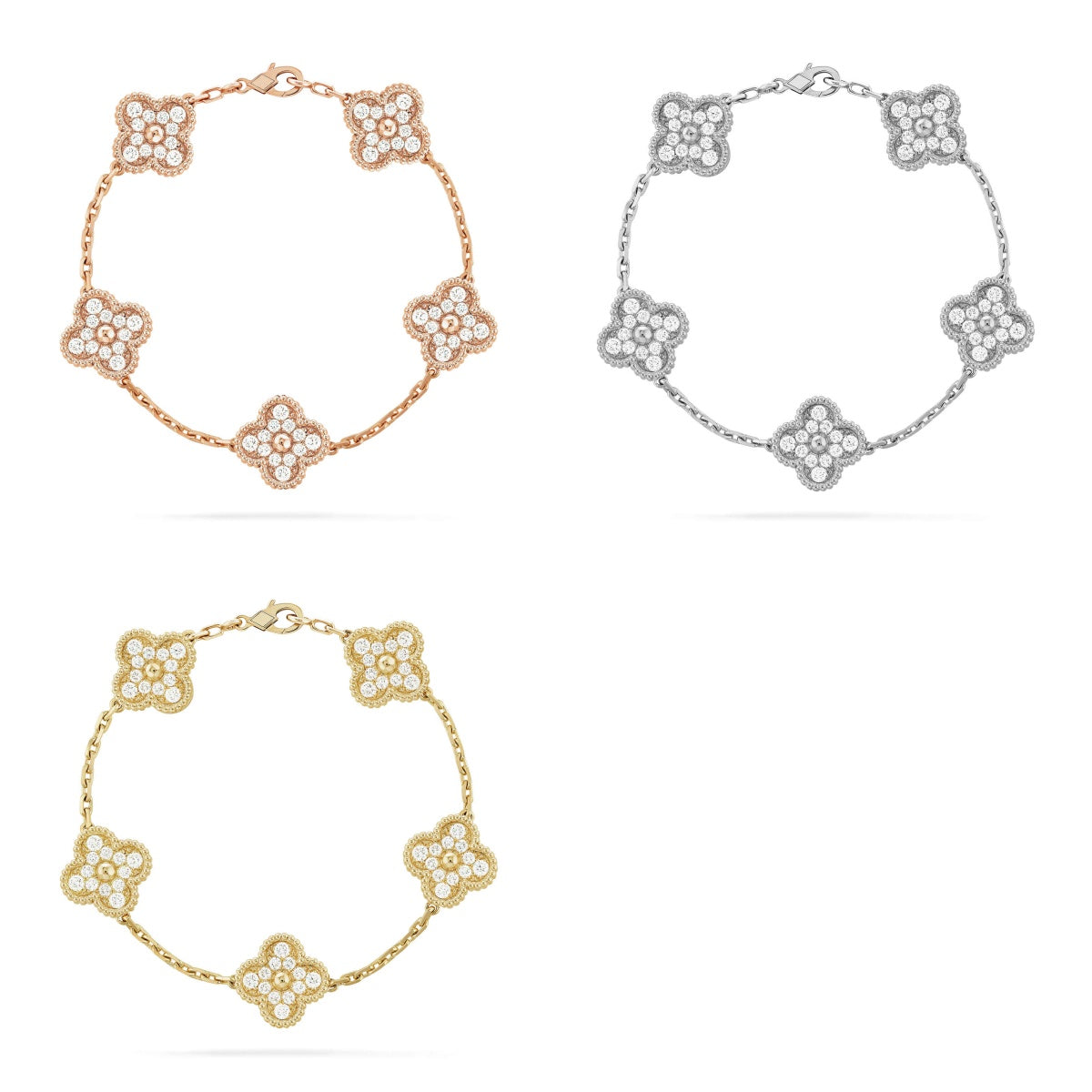 [Armor-]New  CLOVER 5 MOTIF FULL DIAMOND BRACELET COLLECTION