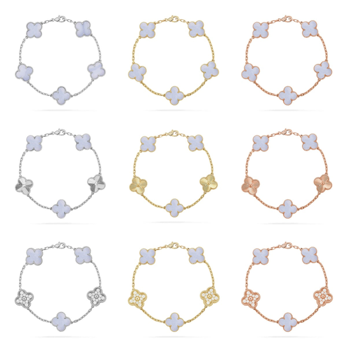 [Armor-]New  CLOVER 5 MOTIF PURPLE CHALCEDONY BRACELET COLLECTION