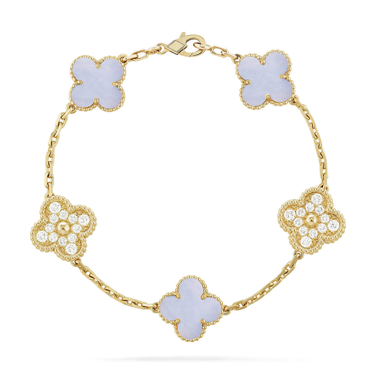 [Armor-]New  CLOVER 5 MOTIF PURPLE CHALCEDONY BRACELET COLLECTION