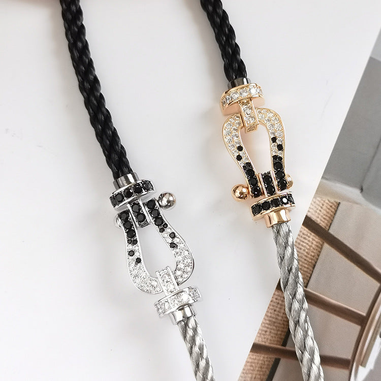¡®Armor-¡¯FORCE LARGE HORSESHOE BLACK WHITE DIAMOND BRACELET SILVER