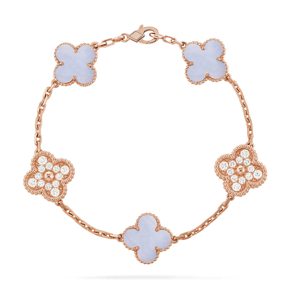 [Armor-]New  CLOVER 5 MOTIF PURPLE CHALCEDONY BRACELET COLLECTION