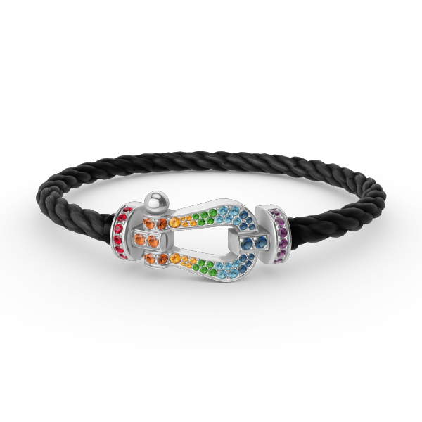 ¡®Armor-¡¯FORC LARGE HORSESHOE  COLORED DIAMOND BRACELET SILVER