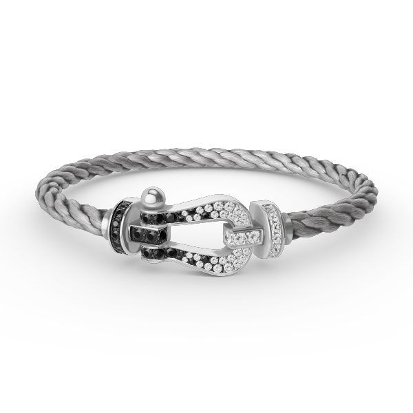 ¡®Armor-¡¯FORCE LARGE HORSESHOE BLACK WHITE DIAMOND BRACELET SILVER