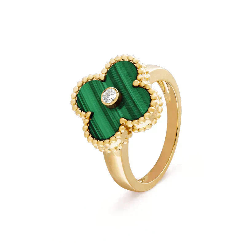 ¡®Armor-¡¯CLOVER MALACHITE RING GOLD DIAMOND